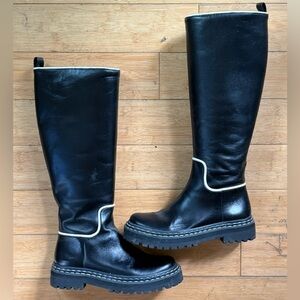 Courtney Grow X Antonio Melani Collab Black Knee-High Boots with White Trim